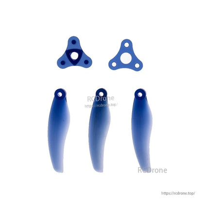 Disassembled folding propeller parts: three blades plus hub plates for 5mm/POPO mount