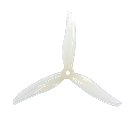 Translucent white 3-blade drone propeller, top-down view with center mounting hole