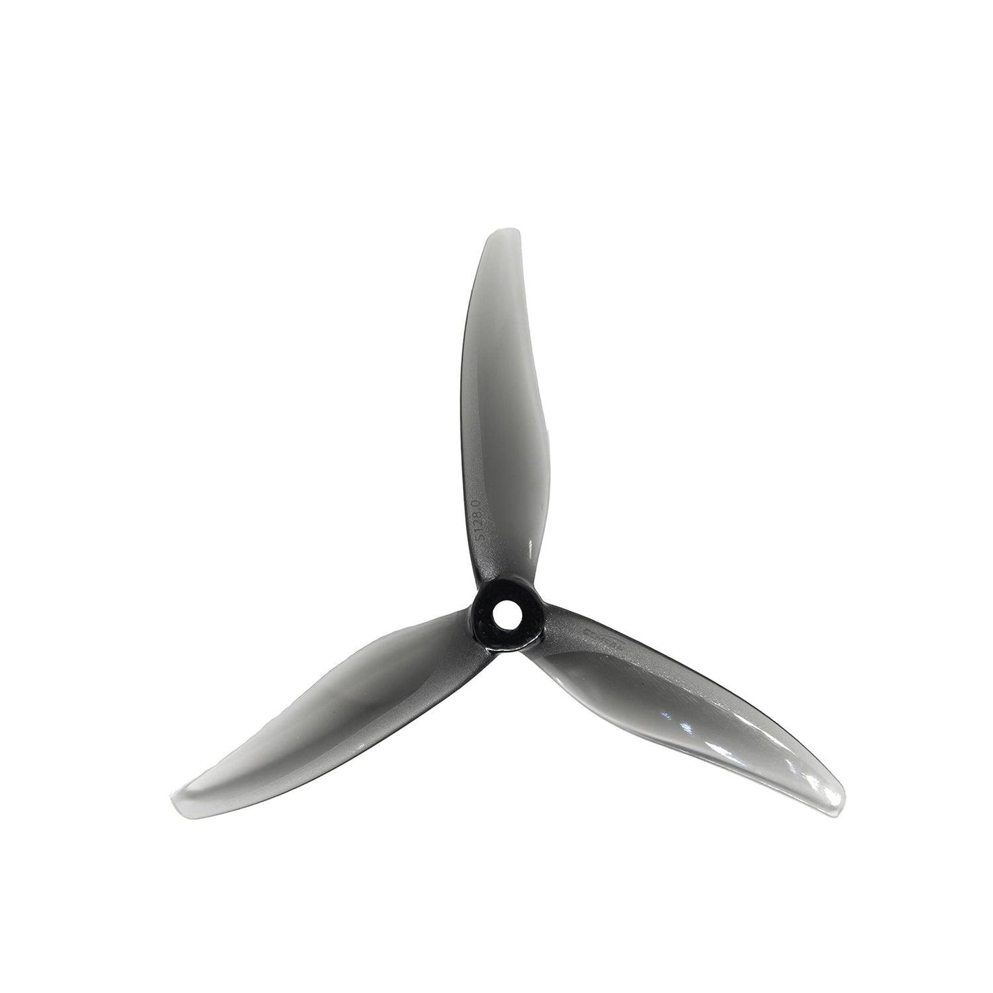 Gemfan Fury 5128.0 5in 2.8in pitch tri-blade FPV propeller, smoke black, top view