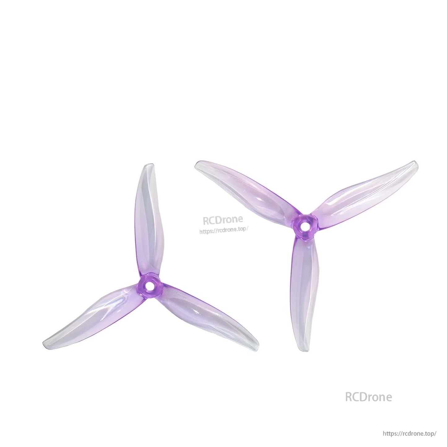 Pair of translucent purple tri-blade propellers displayed on white background