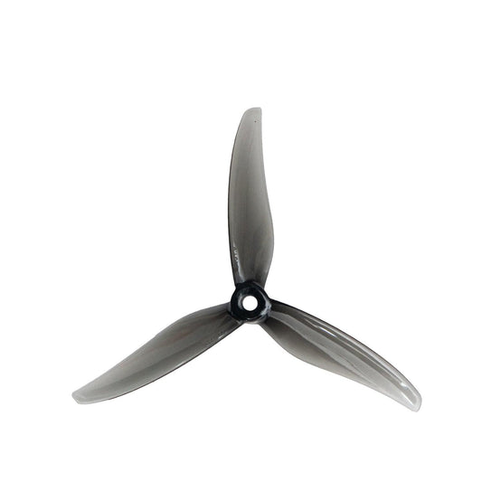 Gemfan Fury 5131.0 PC 3-blade 5in propeller in smoke gray, top view with center hub