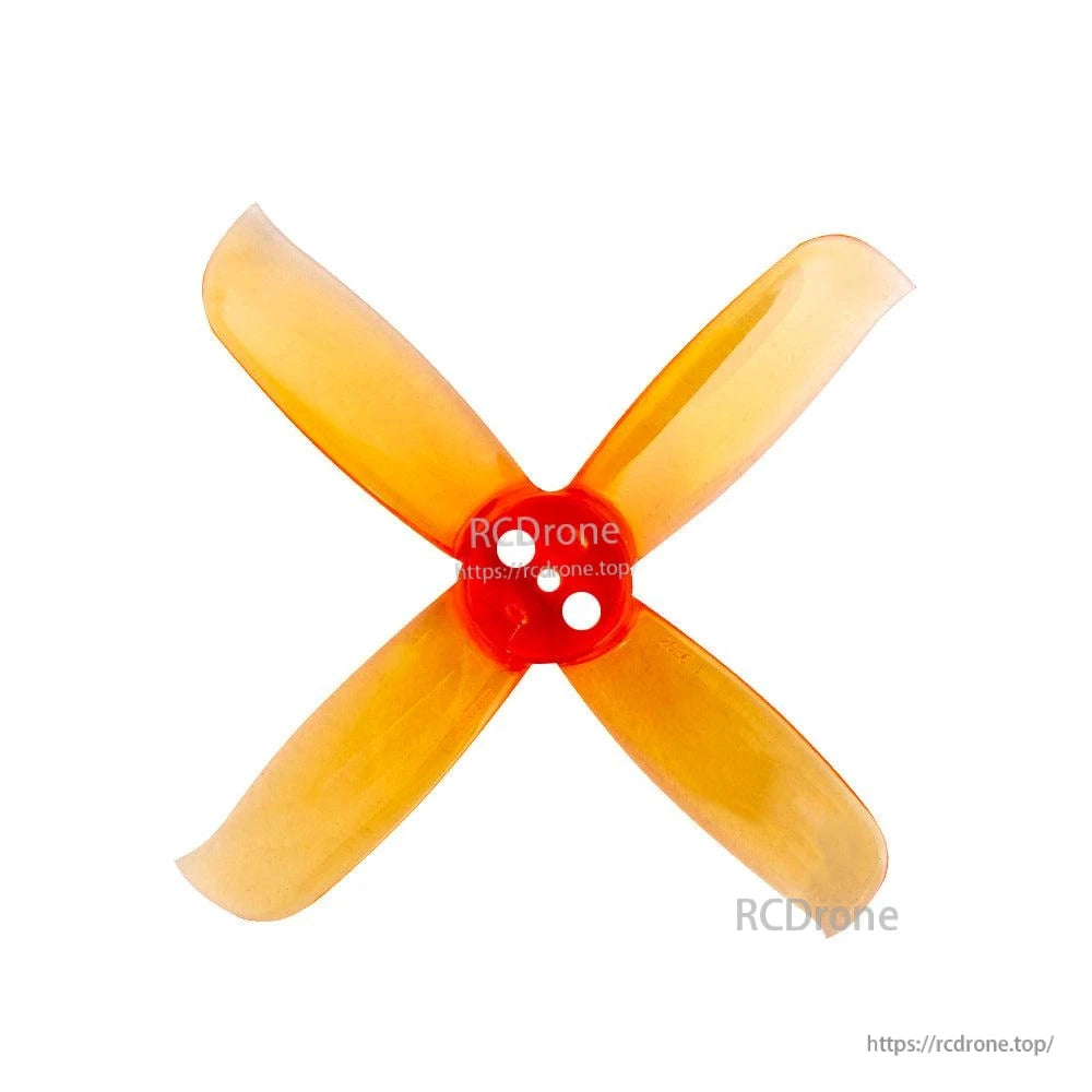 Gemfan Hulkie 2036-4 4-blade propeller in orange with red hub, top view