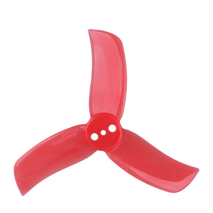 Gemfan Hulkie 2040-3 tri-blade prop in red, close-up of 3-hole center mount