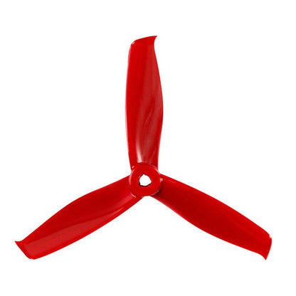 Gemfan Hulkie 5055S-3 PC 3-blade propeller, red tri-blade rotor top view on white background