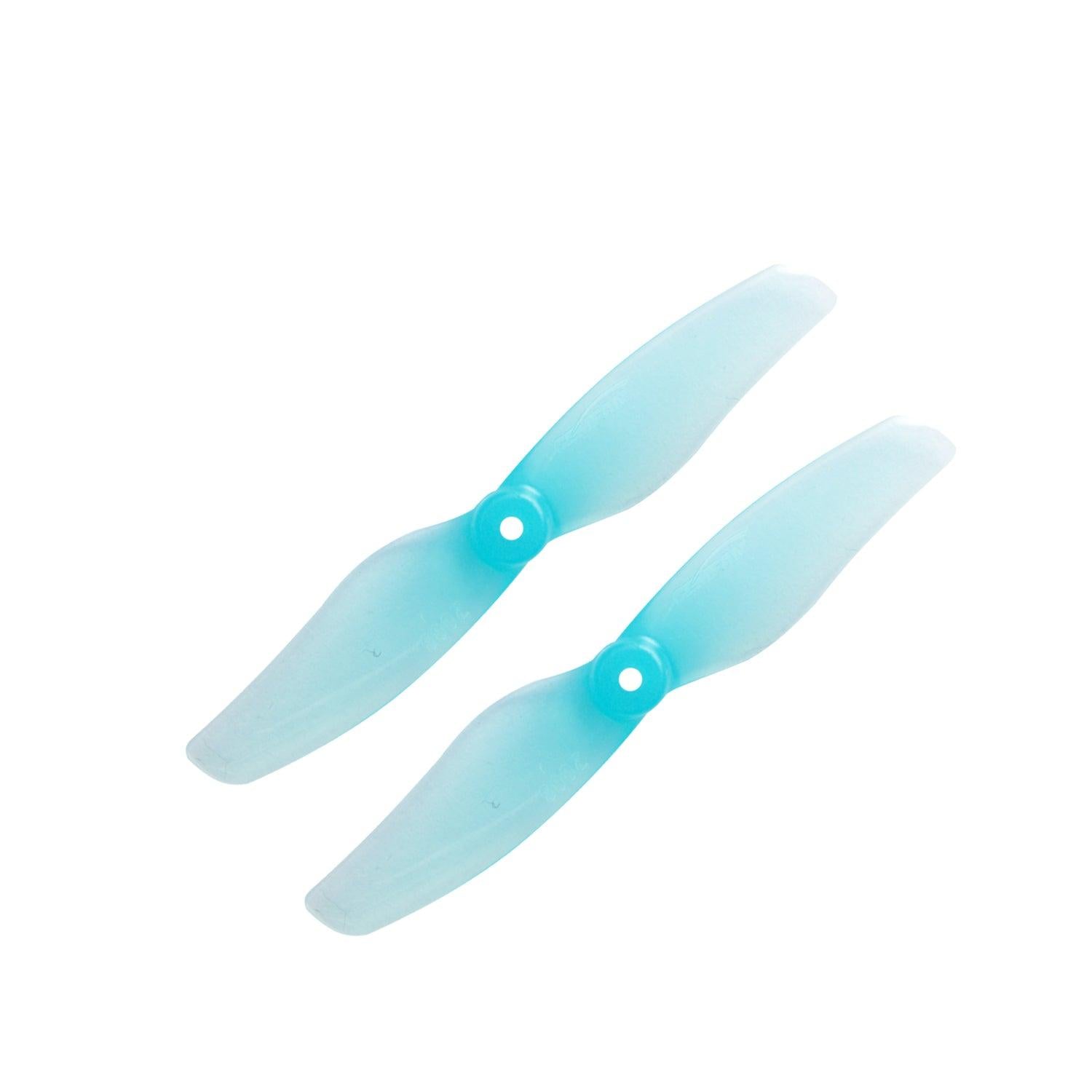 Translucent blue two-blade propeller set, 2-inch size, matched pair for micro drone builds