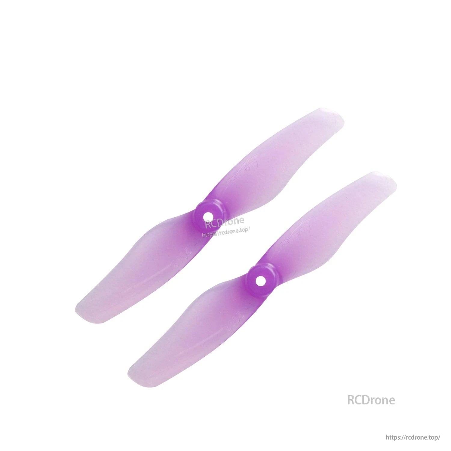 Translucent purple two-blade 2-inch propellers, matched pair shown on white background