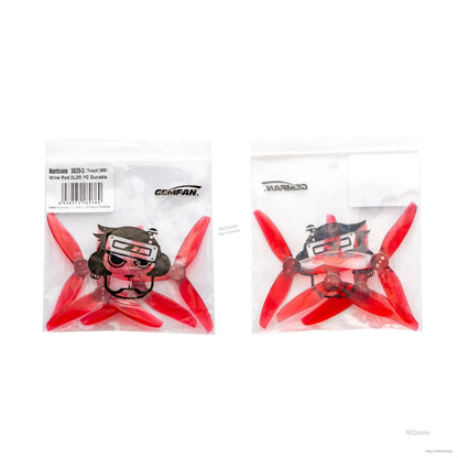 Wine red Hurricane 3020-3 propeller set in Gemfan zip bags, front and back packaging shown