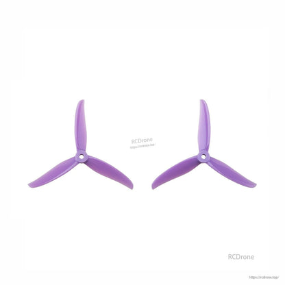 Purple 3-blade drone propeller set, two matching props for CW and CCW rotation