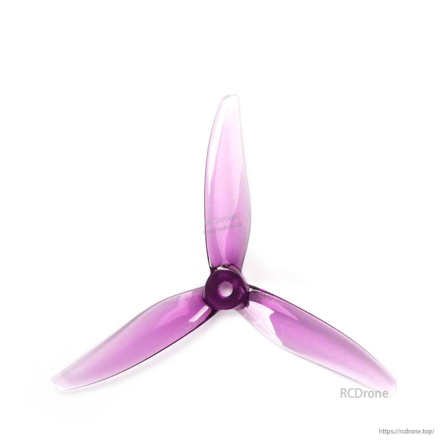 Purple translucent 3-blade propeller top view with 5mm hub hole