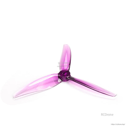 Purple translucent 3-blade drone propeller angled view, purple hub