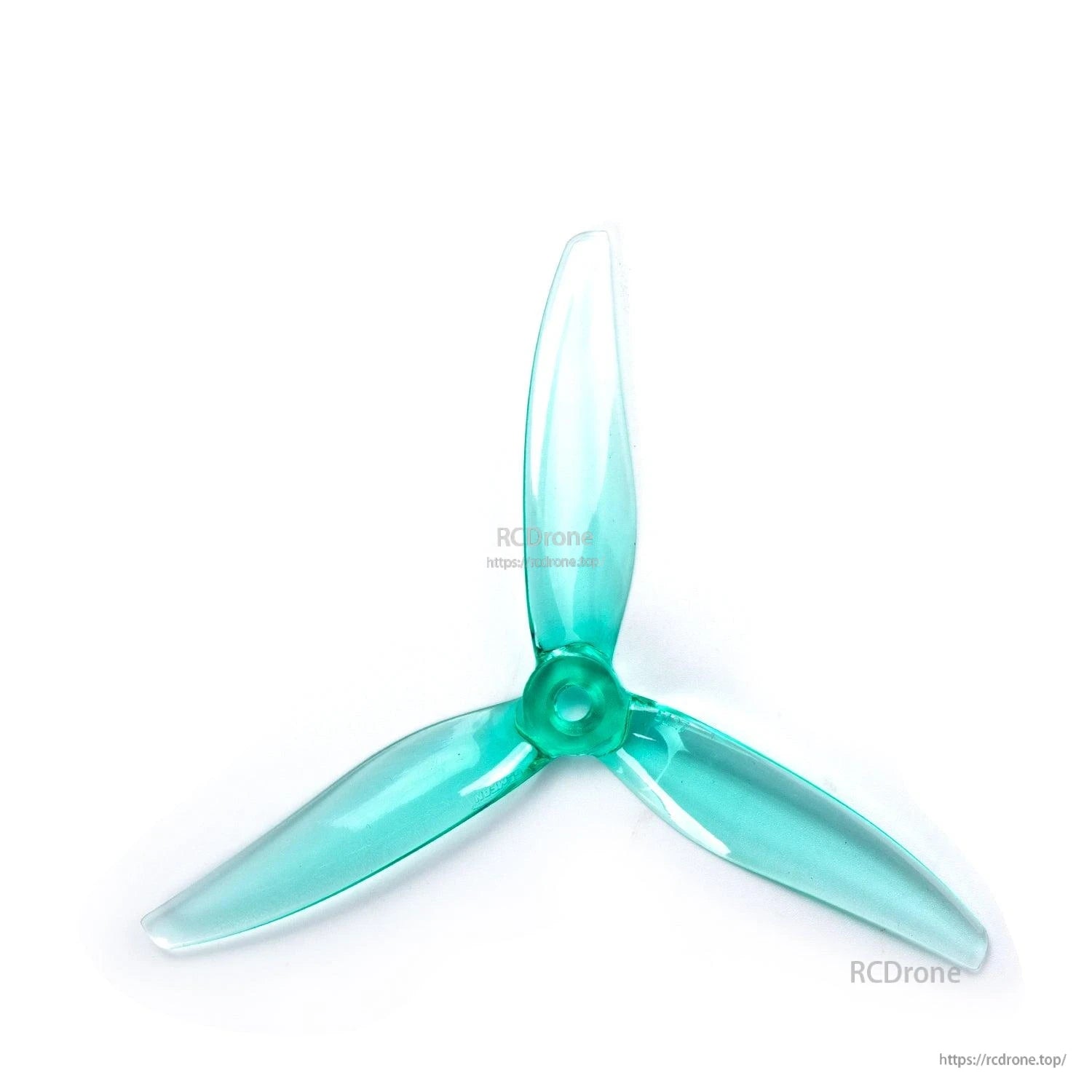 Teal translucent 3-blade propeller top view with 5mm center hub hole
