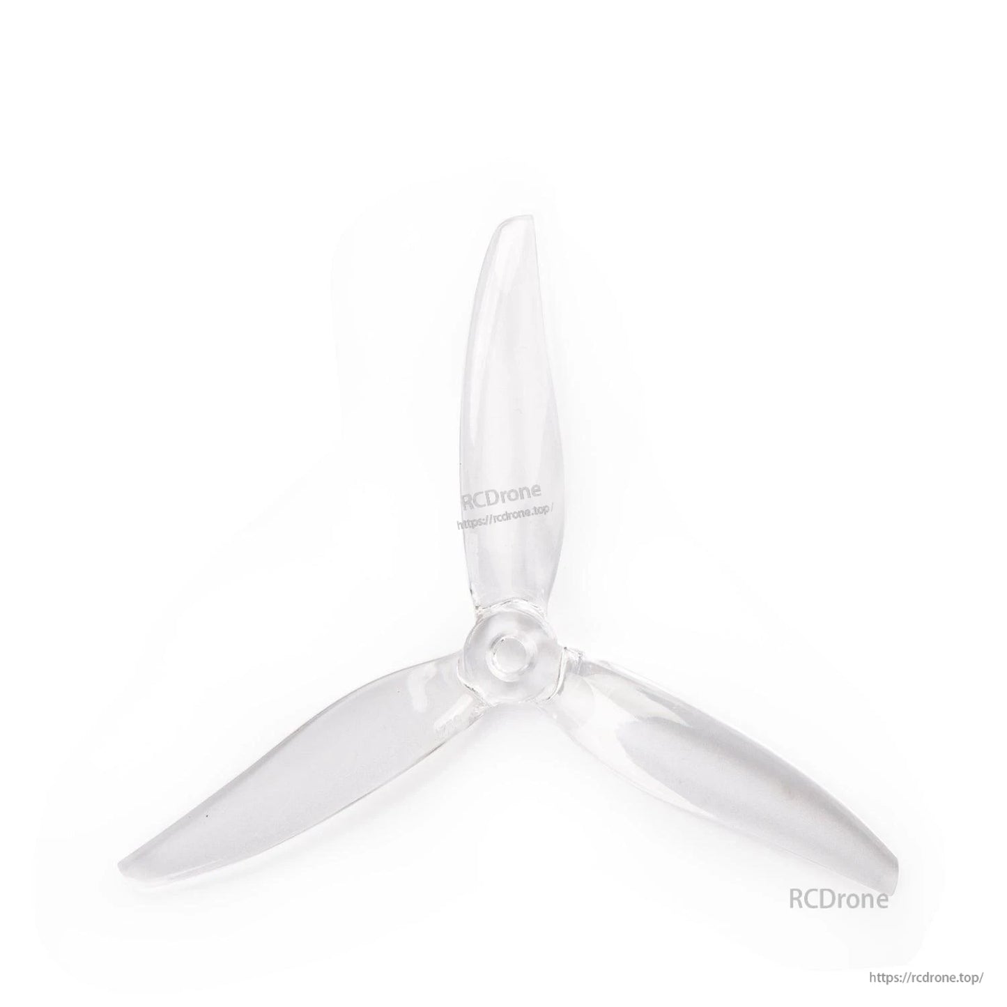Clear translucent 3-blade propeller top view with 5mm hub hole