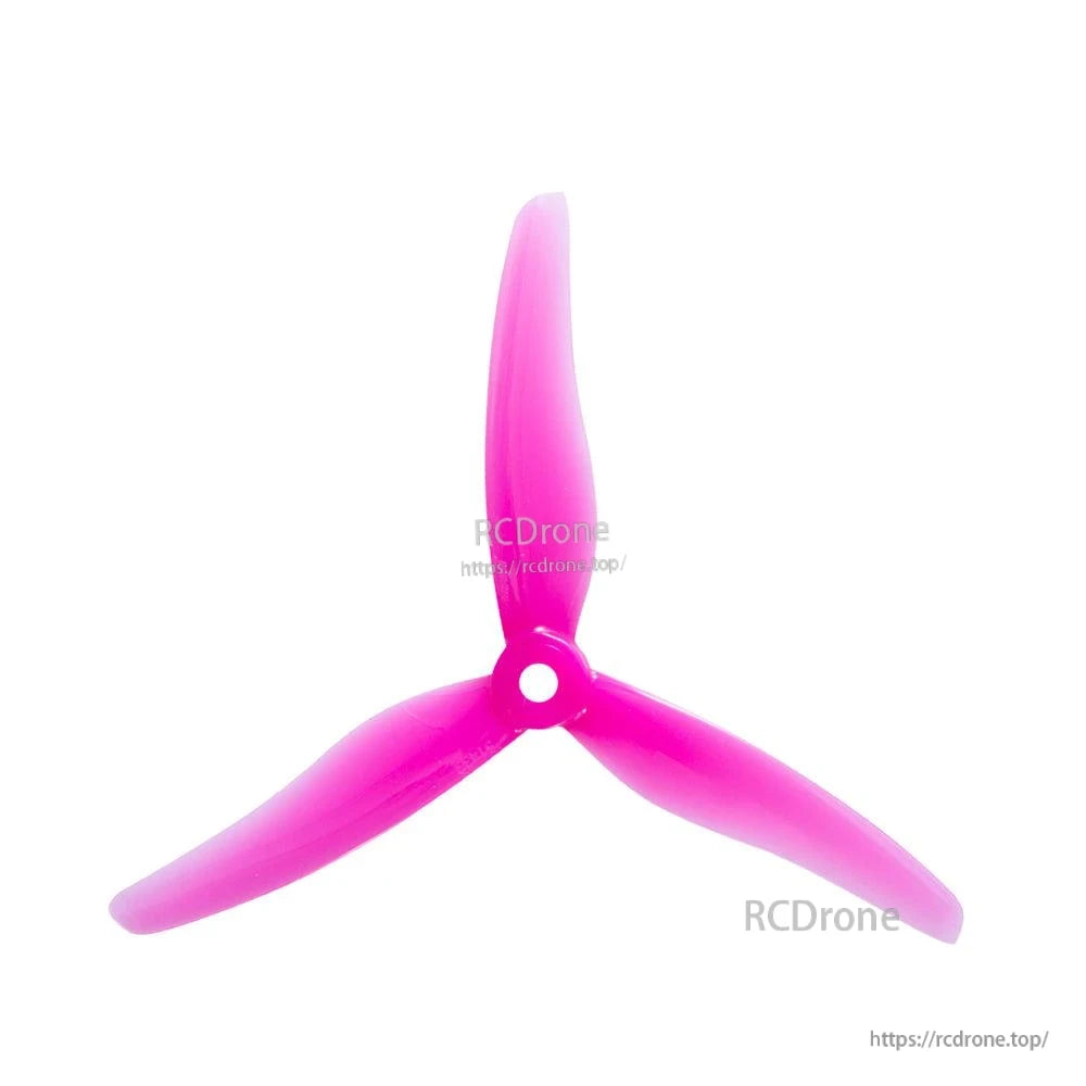 Pink 3-blade quadcopter propeller with 5mm hub hole, top view