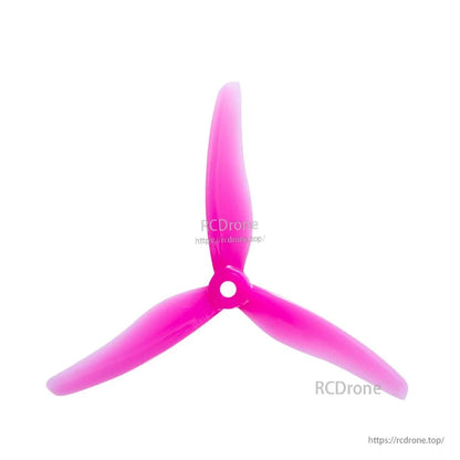 Pink 3-blade quadcopter propeller with 5mm hub hole, top view