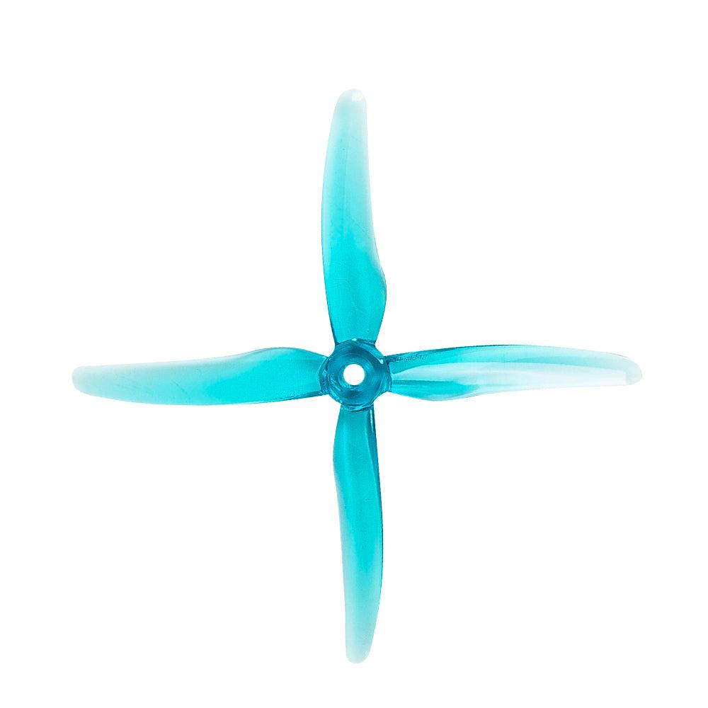 Gemfan Hurricane 51455-4 PC 4-blade propeller, blue, top view with center hub
