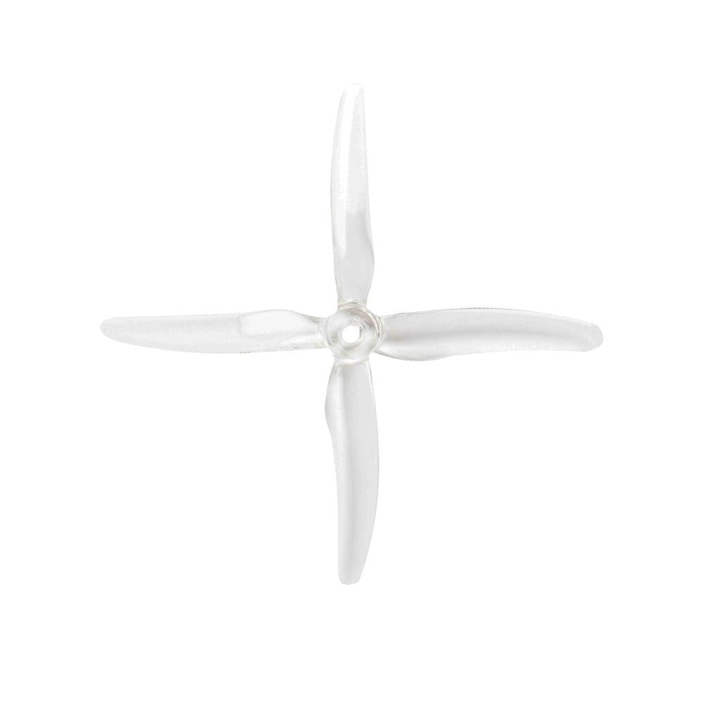 Clear/transparent 4-blade propeller with center hub, top view