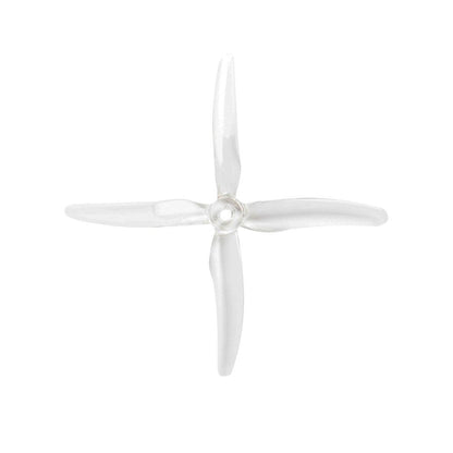 Clear/transparent 4-blade propeller with center hub, top view