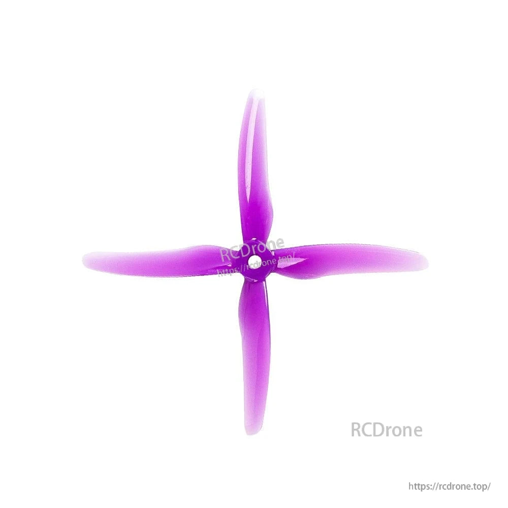 Purple 4-blade quadcopter propeller, top view with center mounting hole