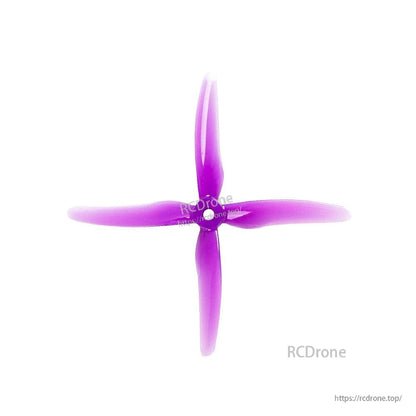 Purple 4-blade quadcopter propeller, top view with center mounting hole