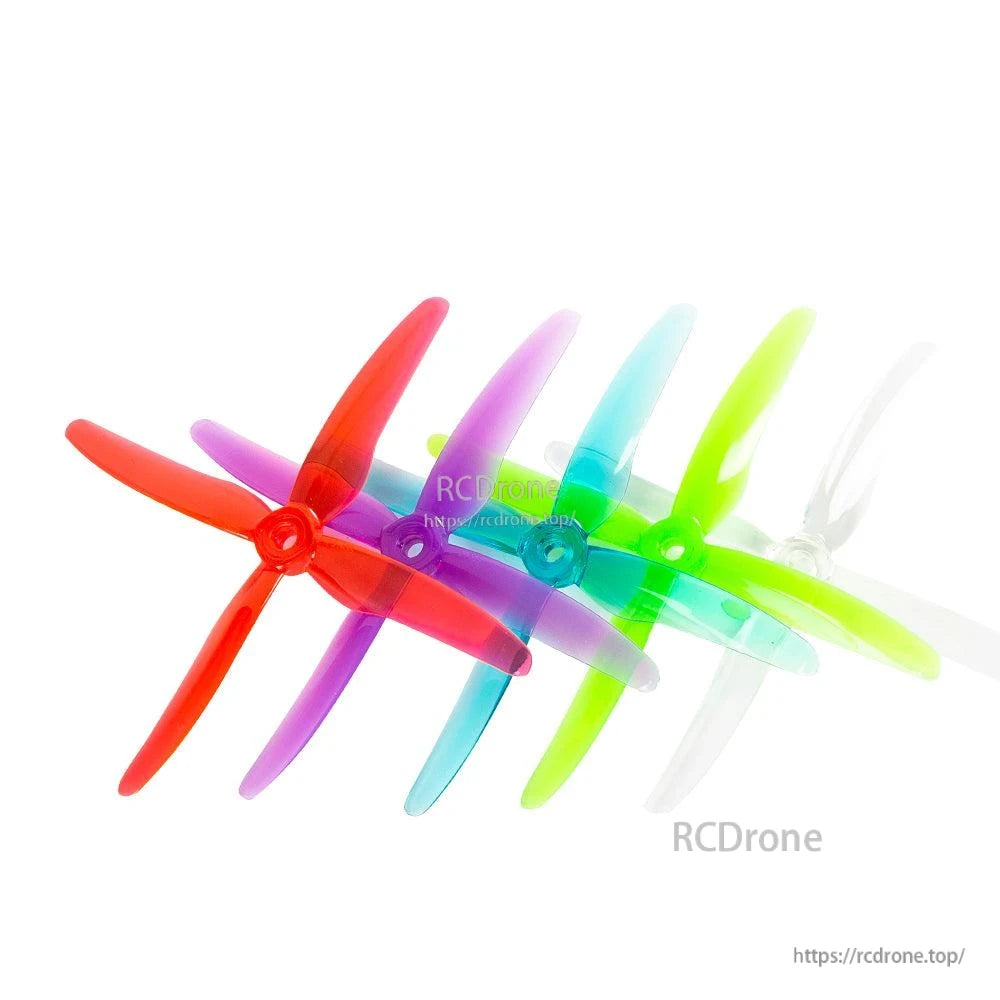 Gemfan Hurricane 51455-4 propellers shown in multiple colors (red, purple, blue, green, clear)