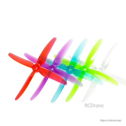 Gemfan Hurricane 51455-4 propellers shown in multiple colors (red, purple, blue, green, clear)