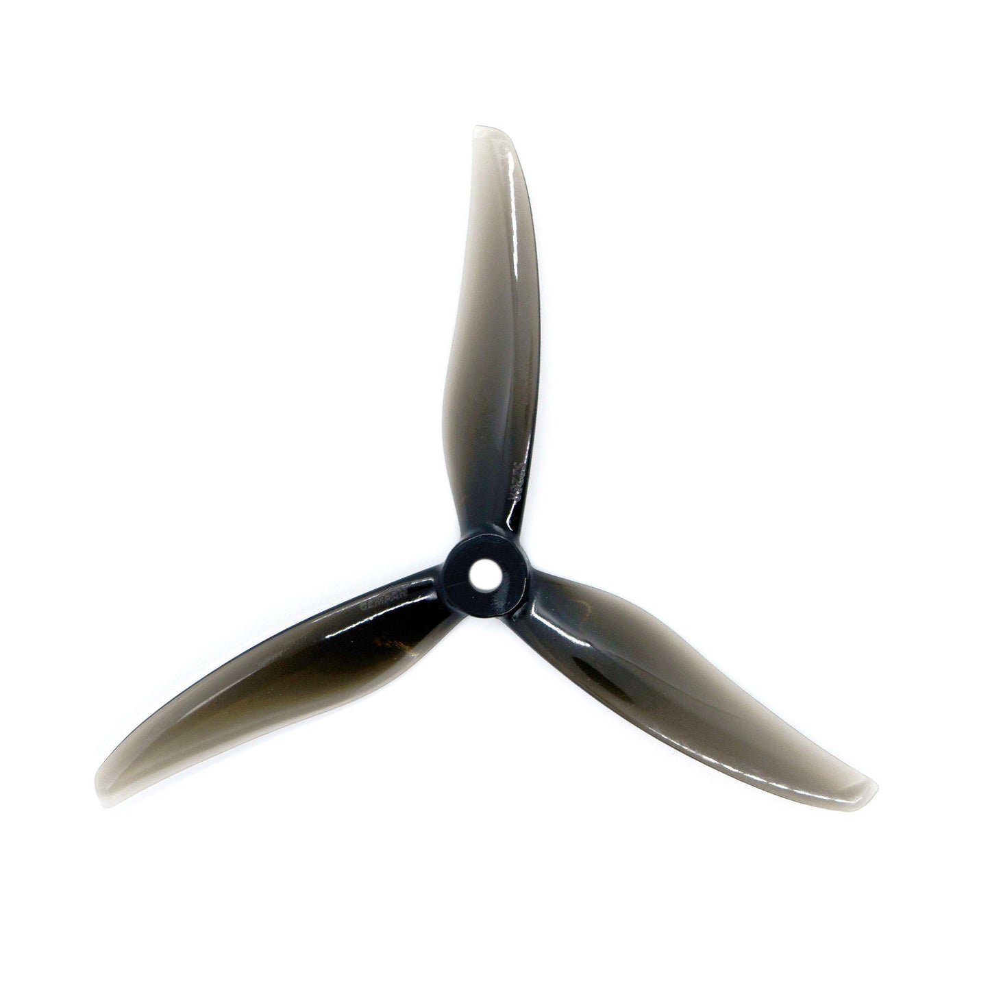 Gemfan Hurricane 5236 PC 3-blade propeller, smoke black finish, top view on white background