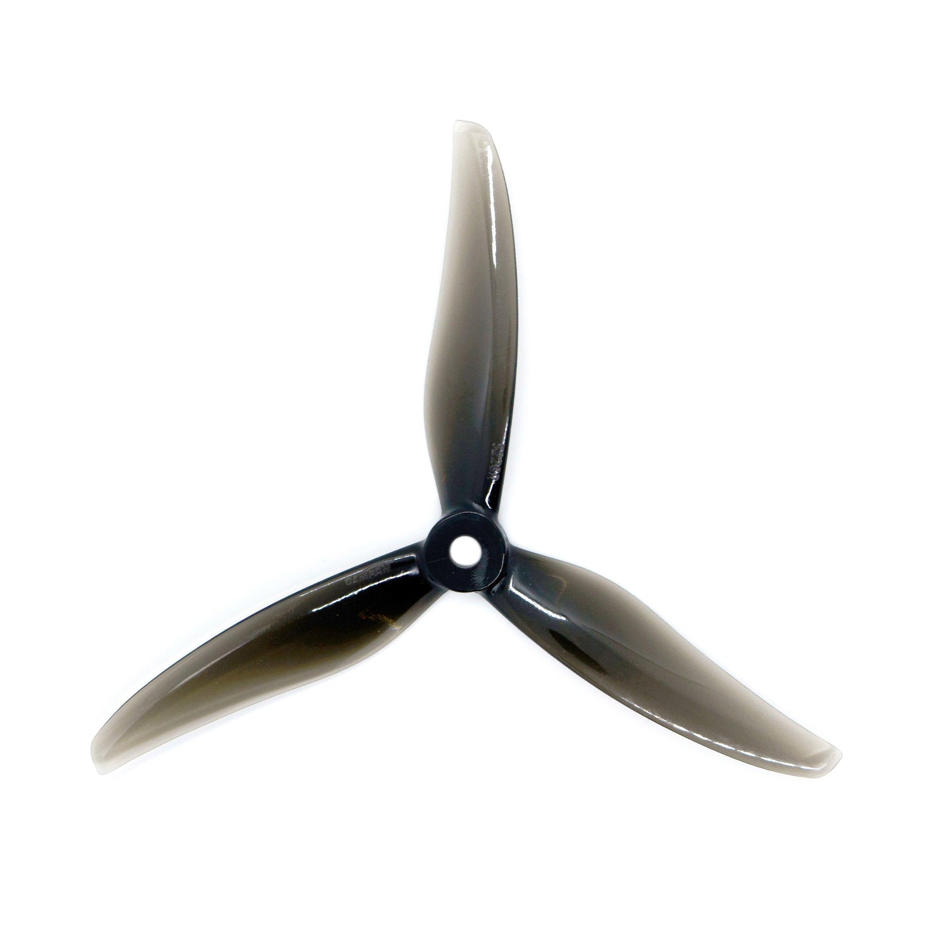 Gemfan Hurricane 5236 PC 3-blade propeller, smoke black finish, top view on white background