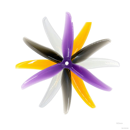 Gemfan Hurricane 5236 PC 3-blade propellers shown in multiple colors, stacked top view