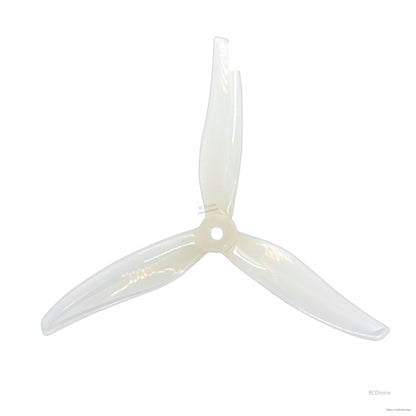 Three-blade propeller in translucent clear/white finish, top view with glossy blades and hub