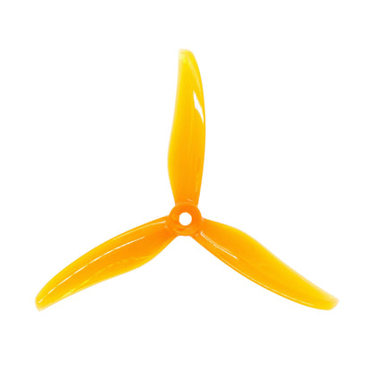 Three-blade drone propeller in translucent orange, centered hub and blade shape shown