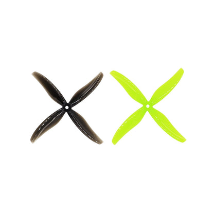 Gemfan Hurricane 6038-4 6in 4-blade propeller set shown in midnight gray and neon yellow, center mount hole