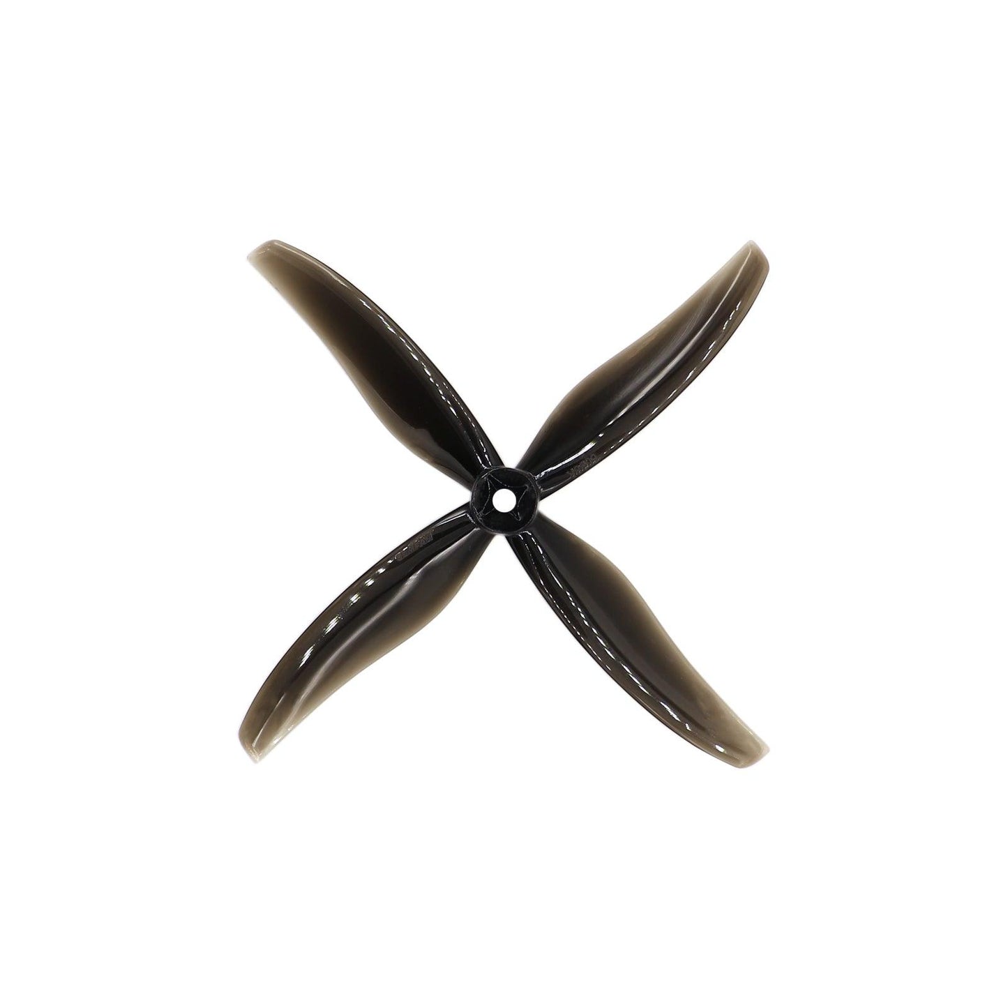 Single midnight gray 4-blade Hurricane 6038-4 propeller, top view showing hub and center mounting hole