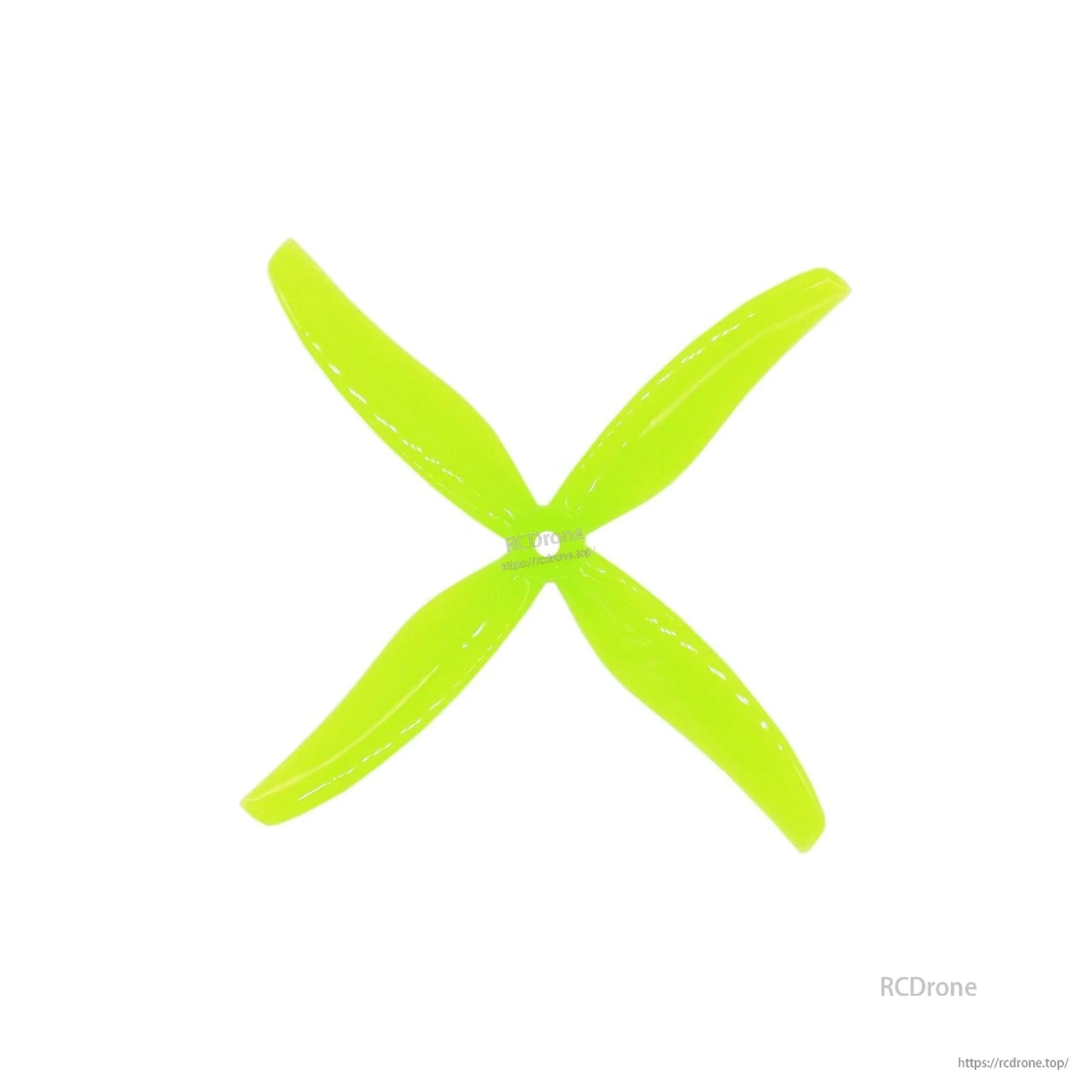 Single neon yellow 4-blade propeller, top view with center mounting hole