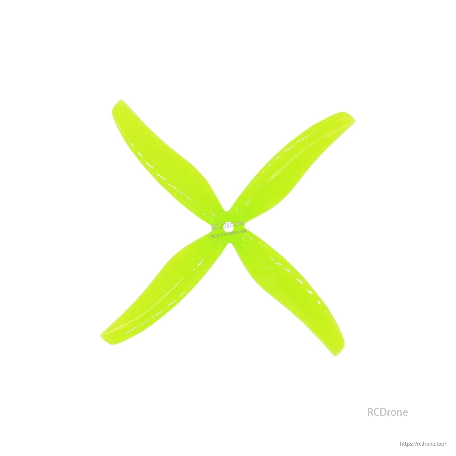 Single neon yellow 4-blade propeller, top view with center mounting hole