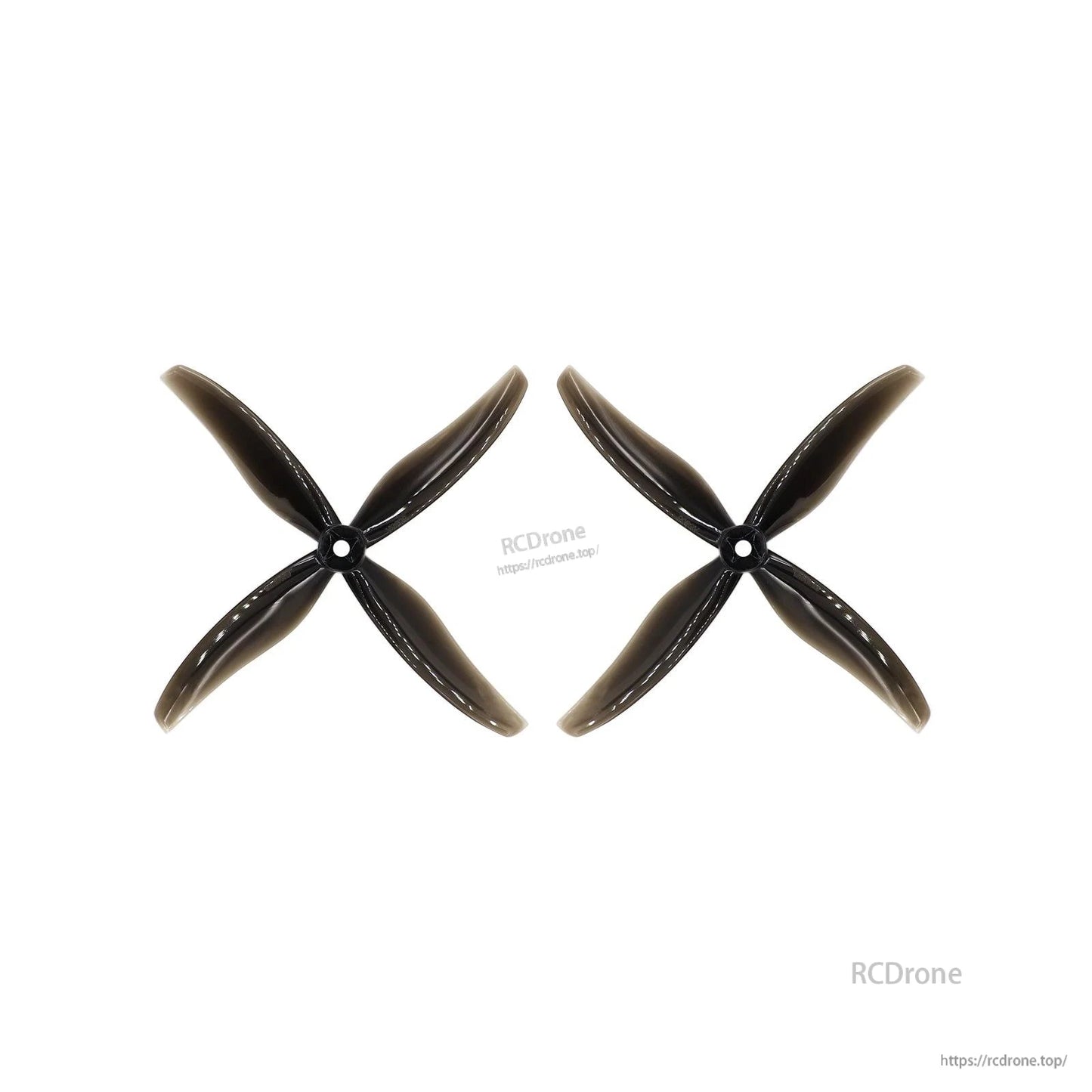 Pair of midnight gray 4-blade propellers laid side by side, matching rotation set (2 props)