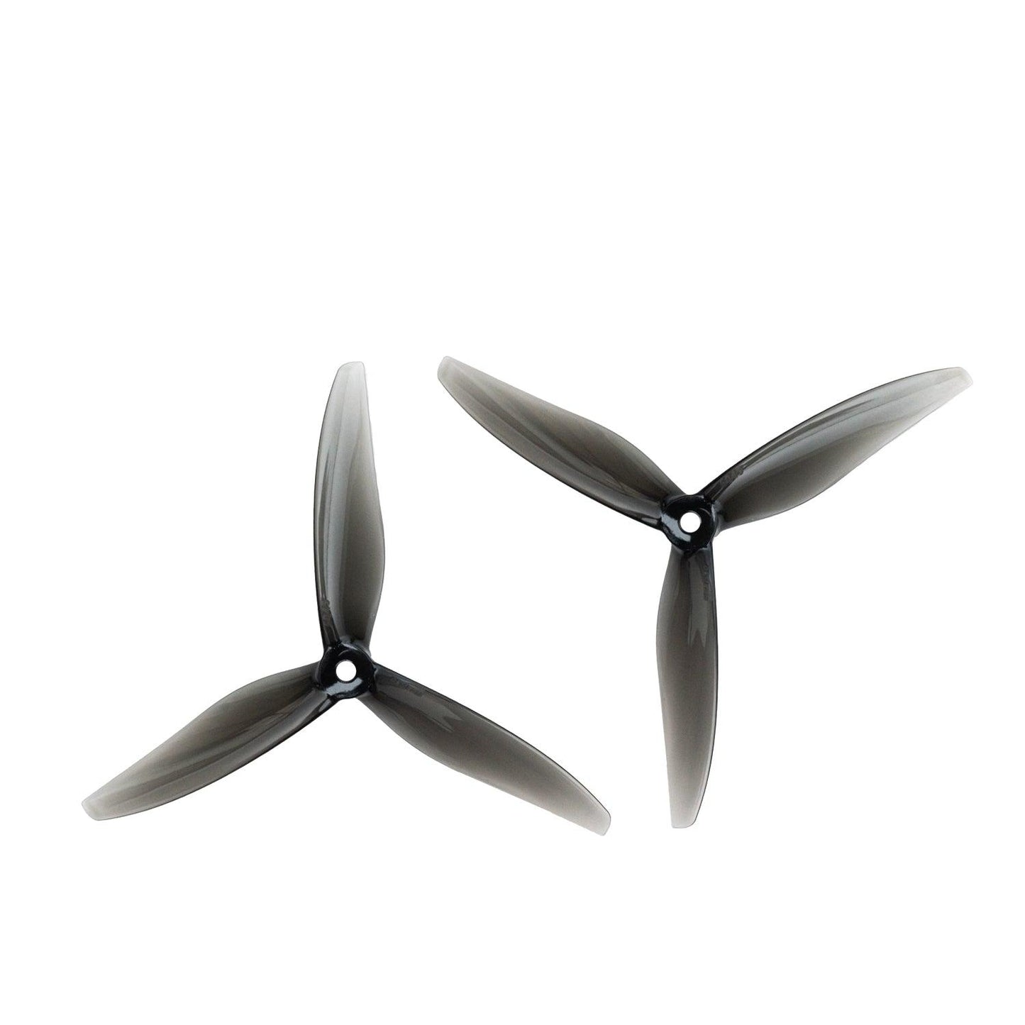 Set of two Gemfan Hurricane 6045-3 6x4.5 3-blade propellers, smoke gray, showing opposite rotation