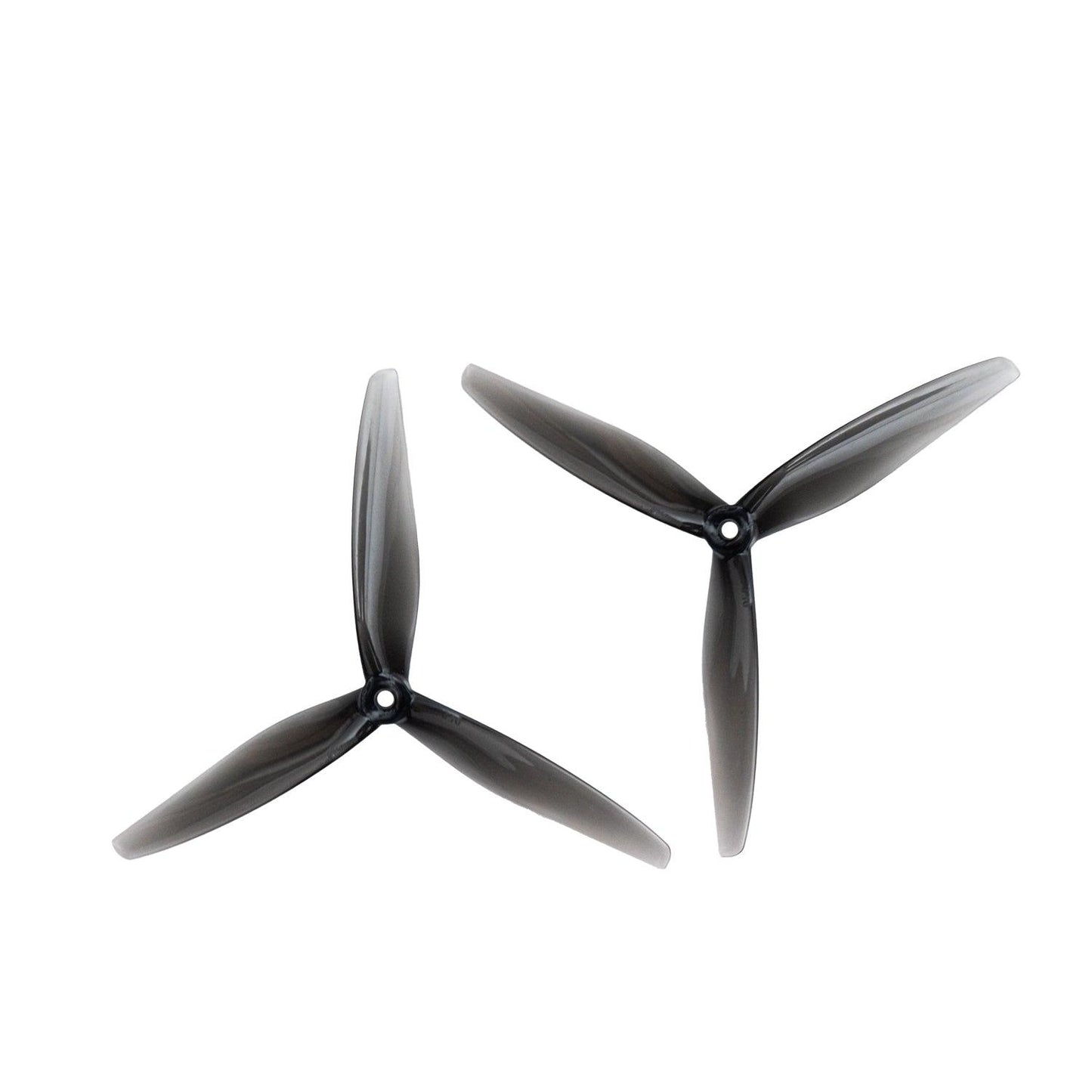 Pair of clear gray 3-blade 7-inch propellers shown at two angles, matching set