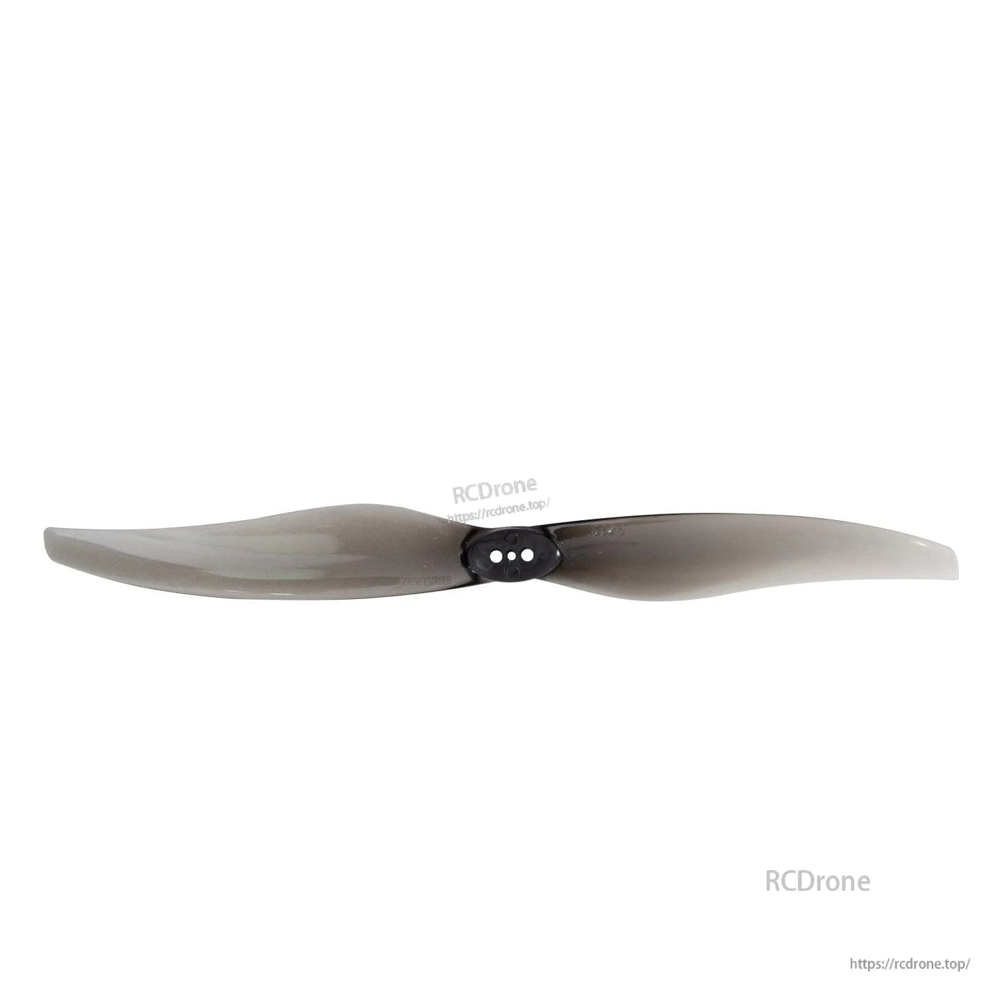 Smoke gray propeller shown straight-on, three-hole hub detail visible