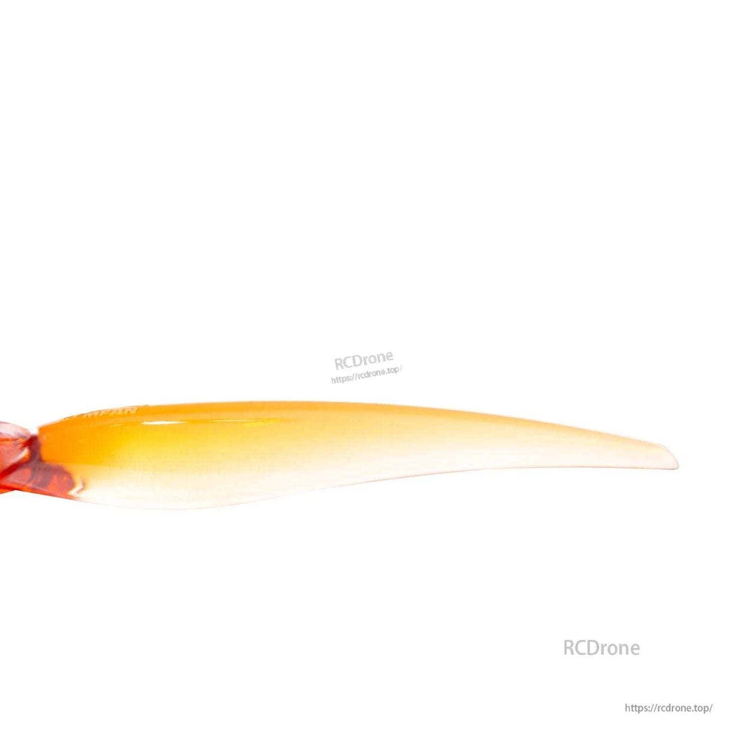 Close-up of orange propeller blade tip and airfoil profile
