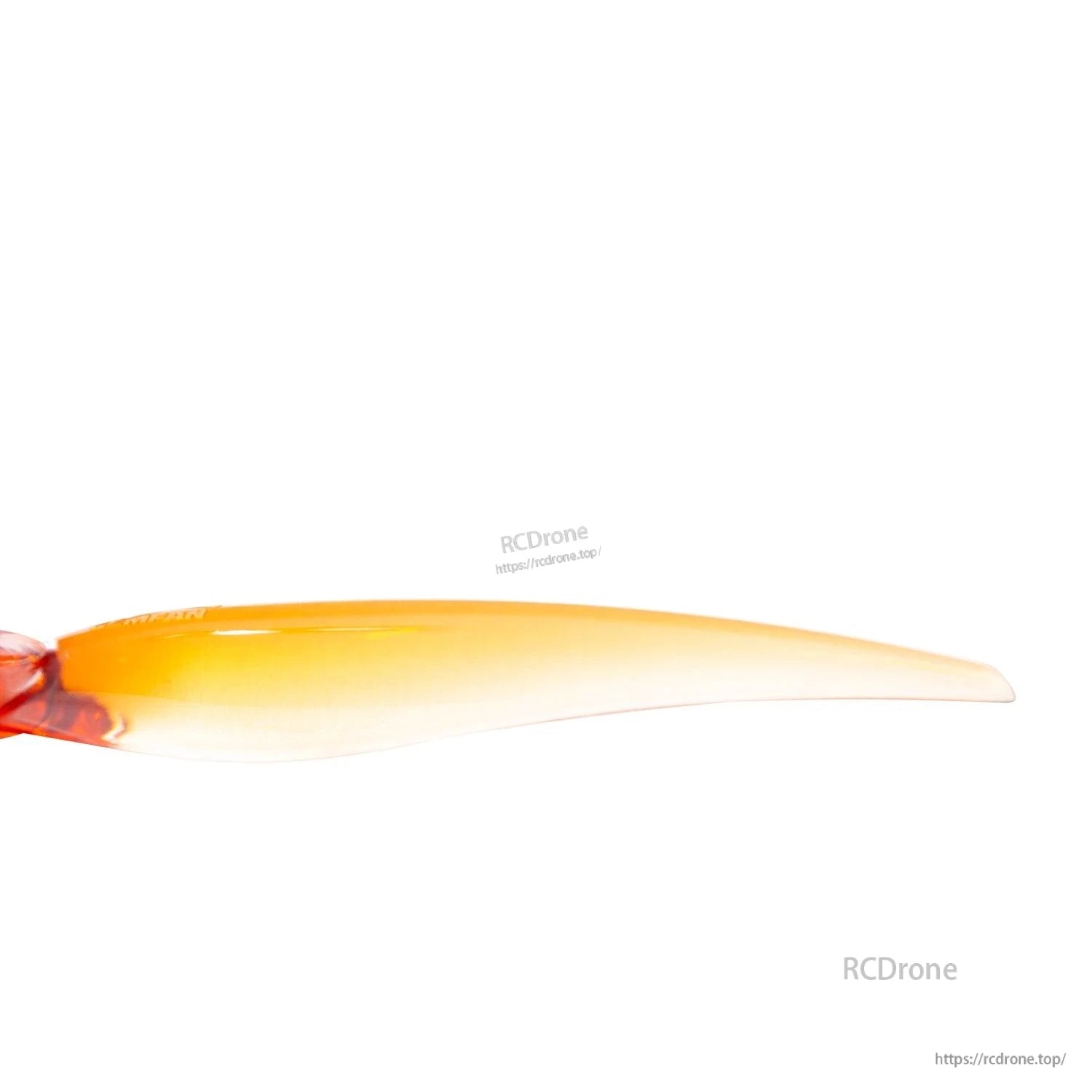 Close-up of orange propeller blade tip and airfoil profile