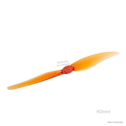 Orange propeller side angle showing blade pitch and hub thickness