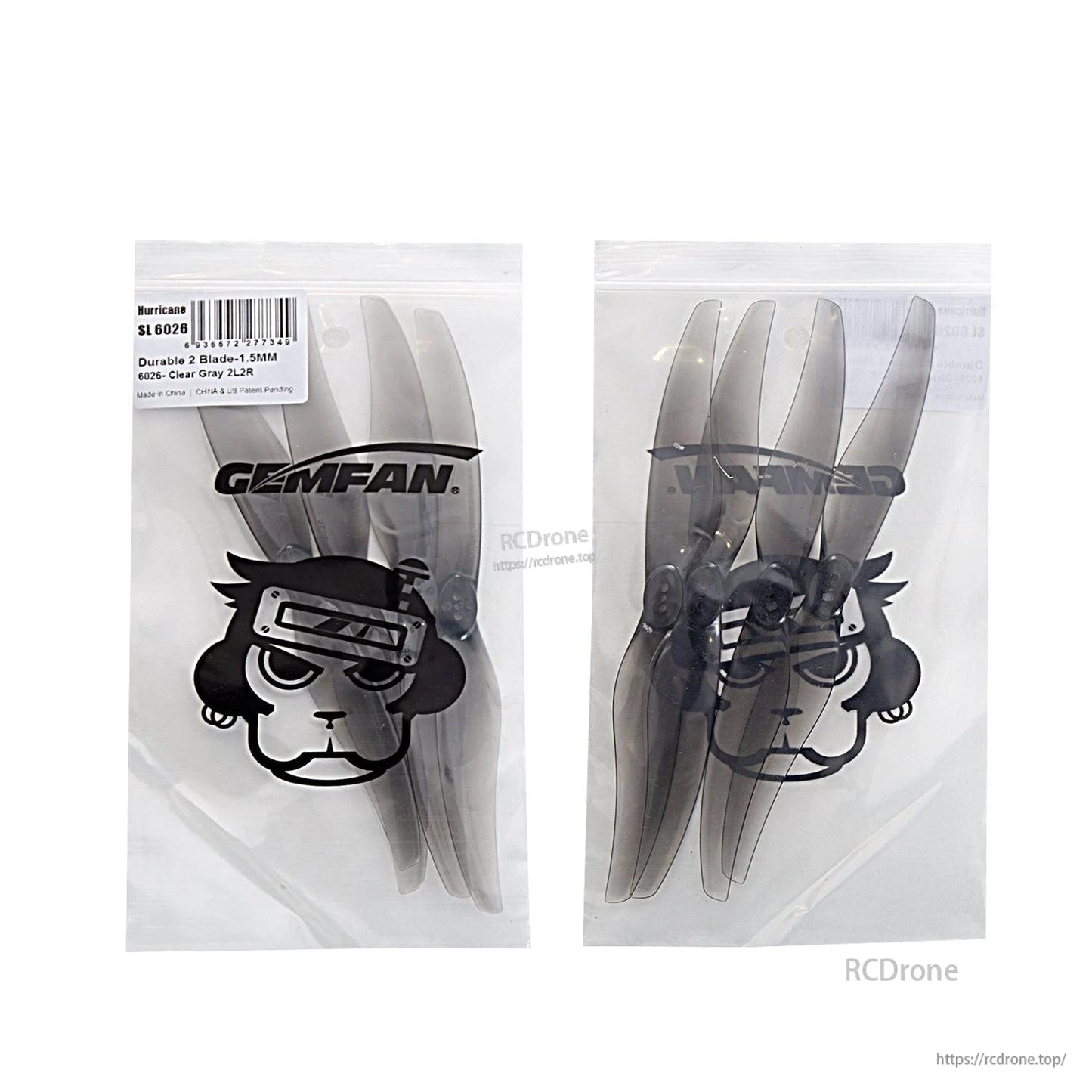 Gemfan Hurricane LR6026-2 propellers in branded bags, smoke gray set packaging
