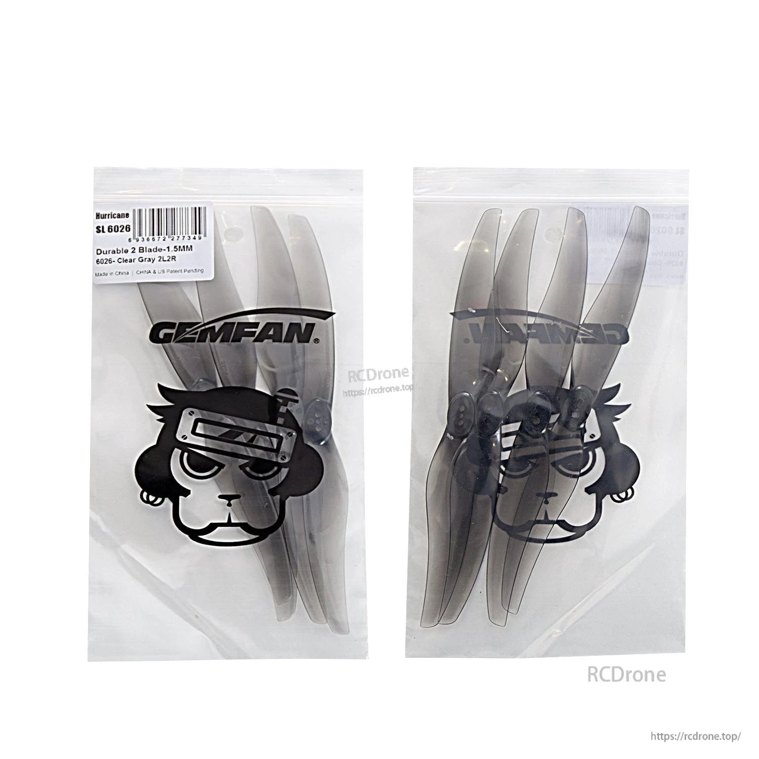 Gemfan Hurricane LR6026-2 propellers in branded bags, smoke gray set packaging