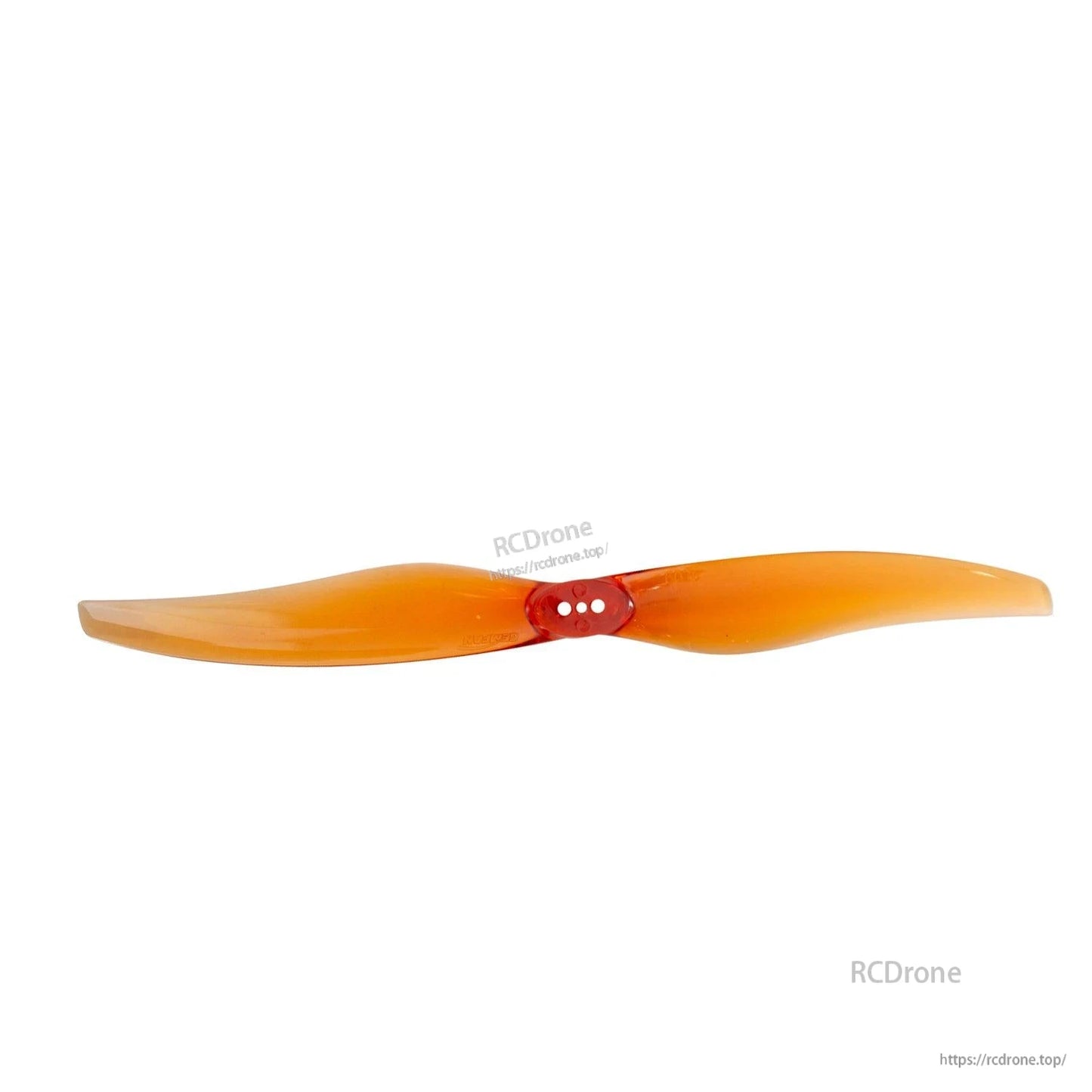 Orange two-blade propeller straight-on view with three-hole mounting hub