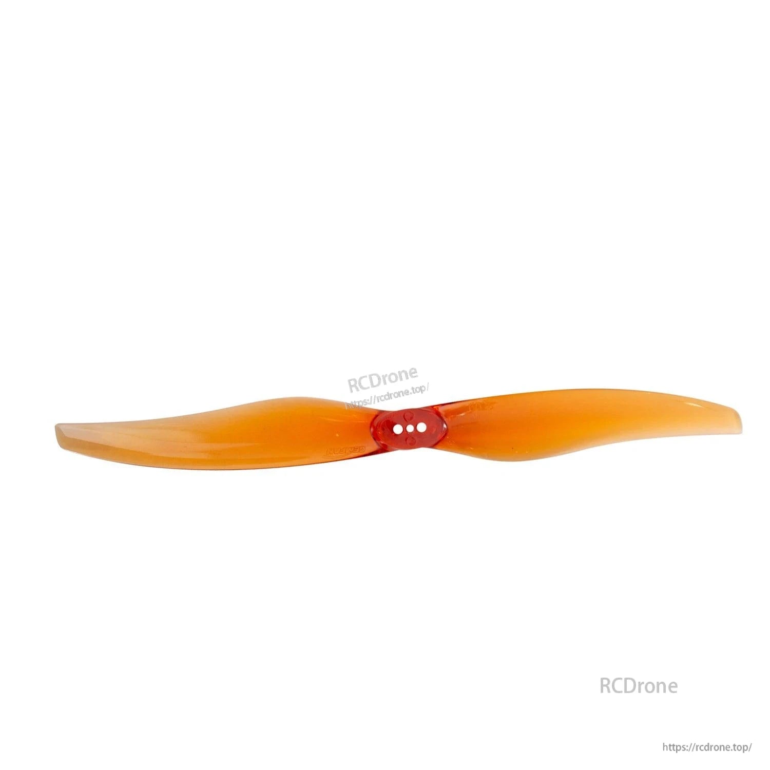 Orange two-blade propeller straight-on view with three-hole mounting hub