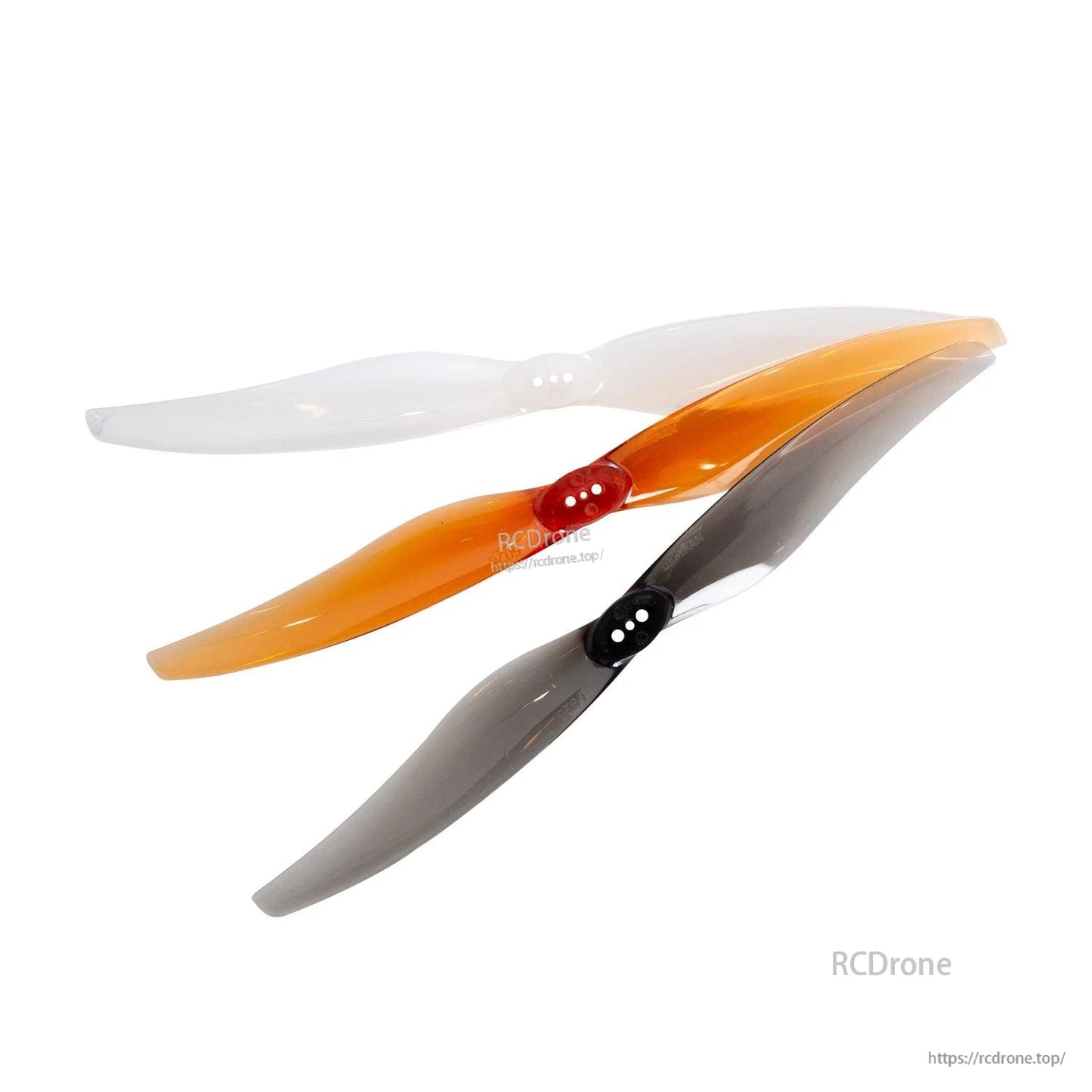 Three propellers overlapped at an angle, showing clear, orange, and smoke gray options