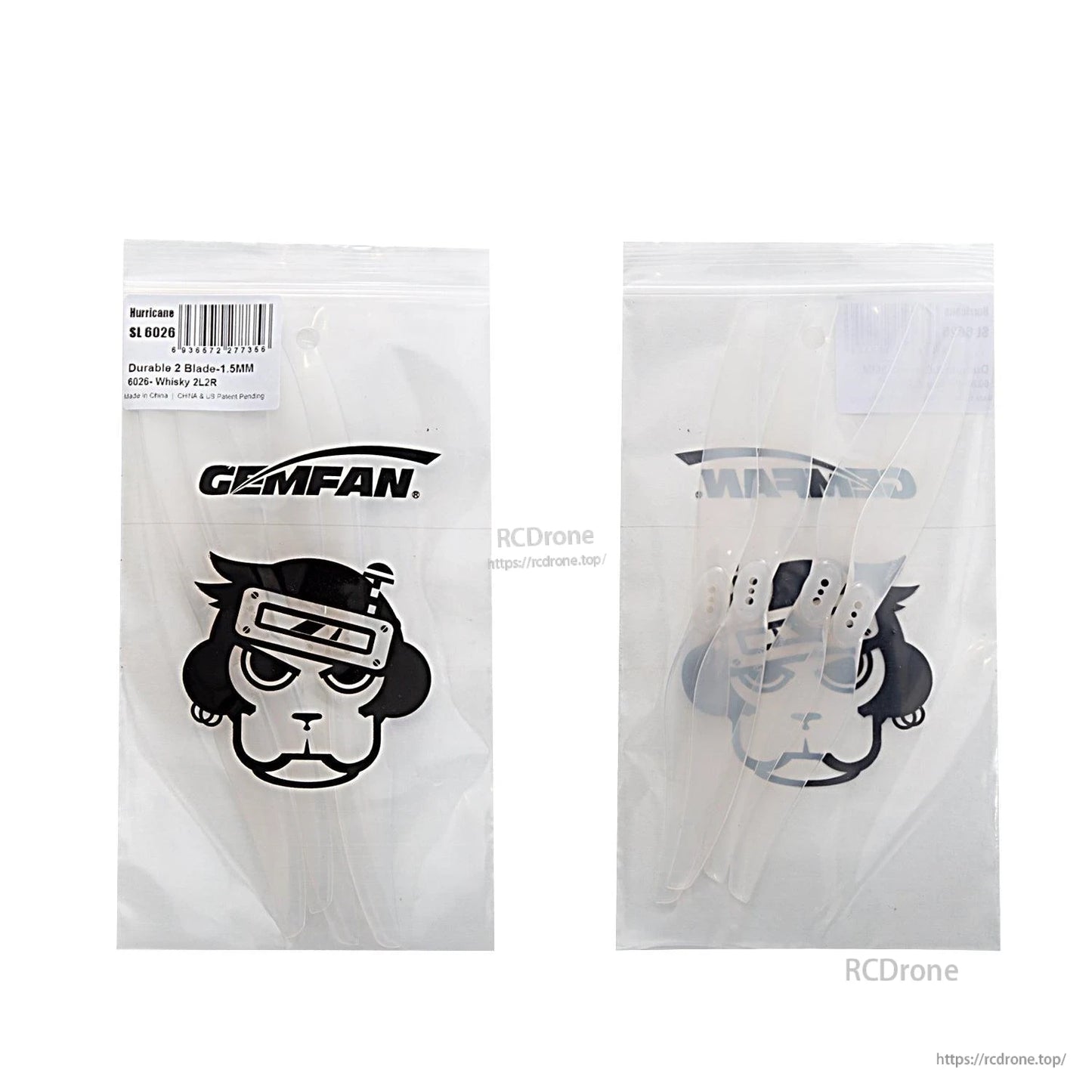 Gemfan branded bags showing clear transparent propeller set and product label