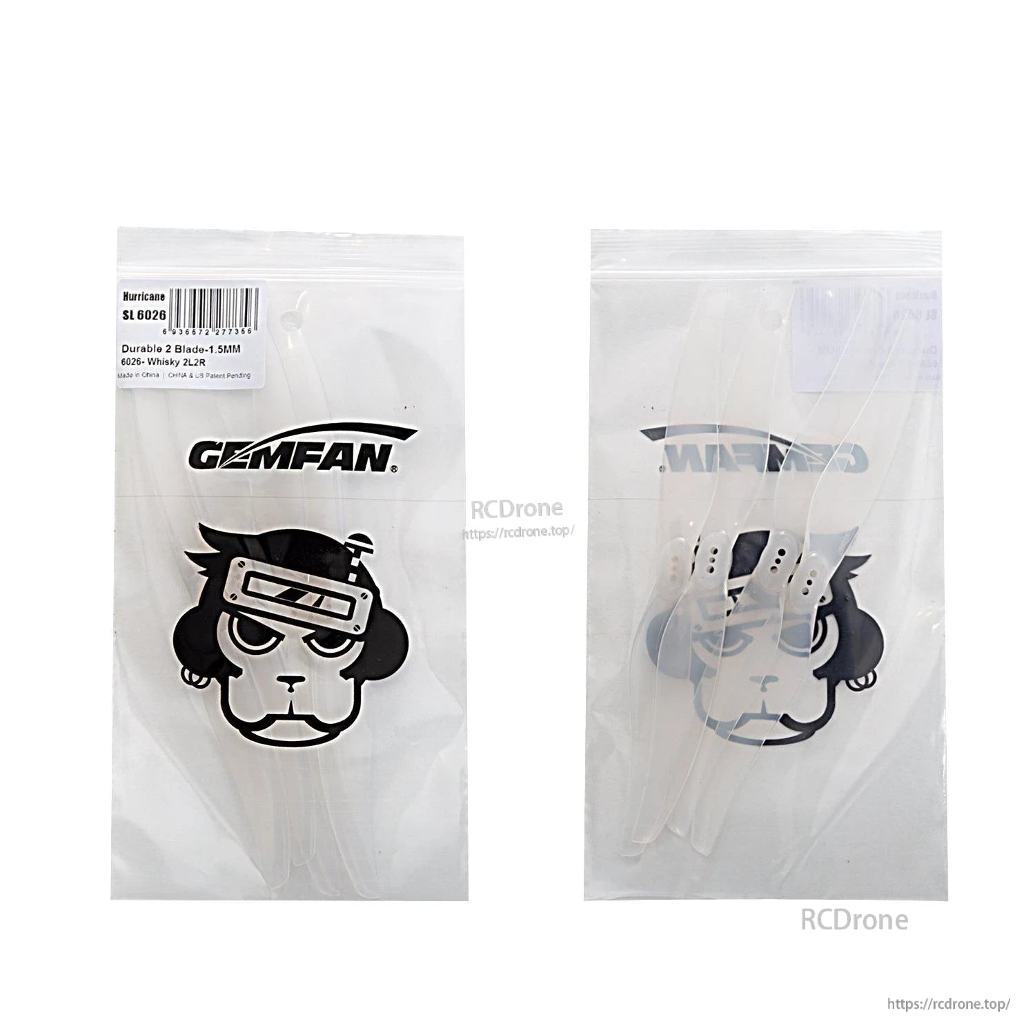 Gemfan branded bags showing clear transparent propeller set and product label