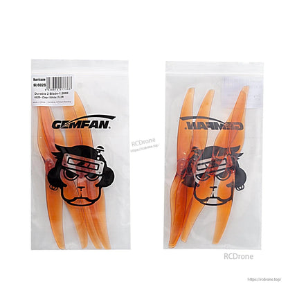 Gemfan branded bags showing orange propeller set packaging with label sticker