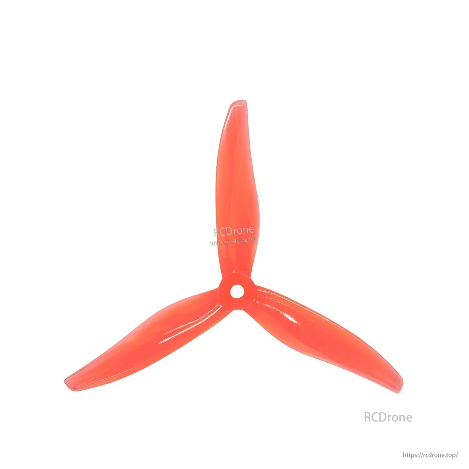 Peach/orange translucent 3-blade propeller, top view showing glossy finish